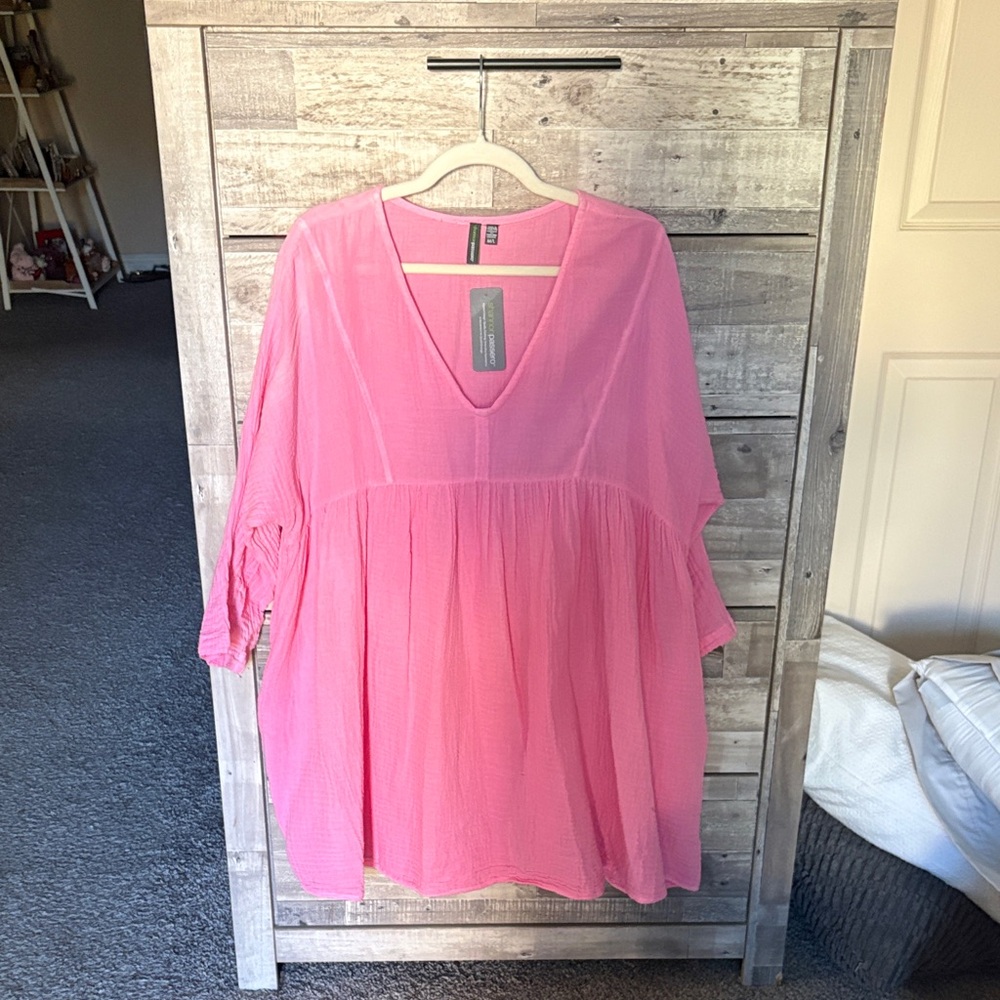 Oversized V-Neck Midi Dress in Pink